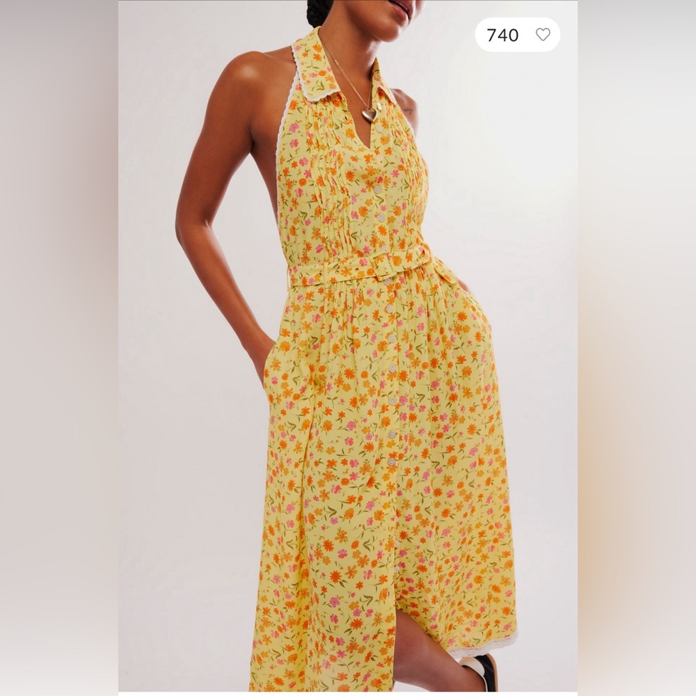 Free People Slice of Life Midi Dress in Lemon Sorbet Combo size Medium NWT